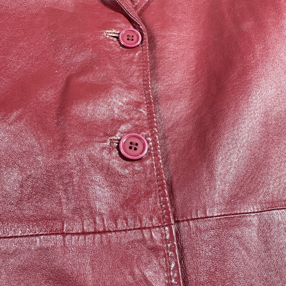 Vintage Metrostyle Red Leather Long Coat Womens 18 Button Front Jacket Retro - Picture 5 of 13